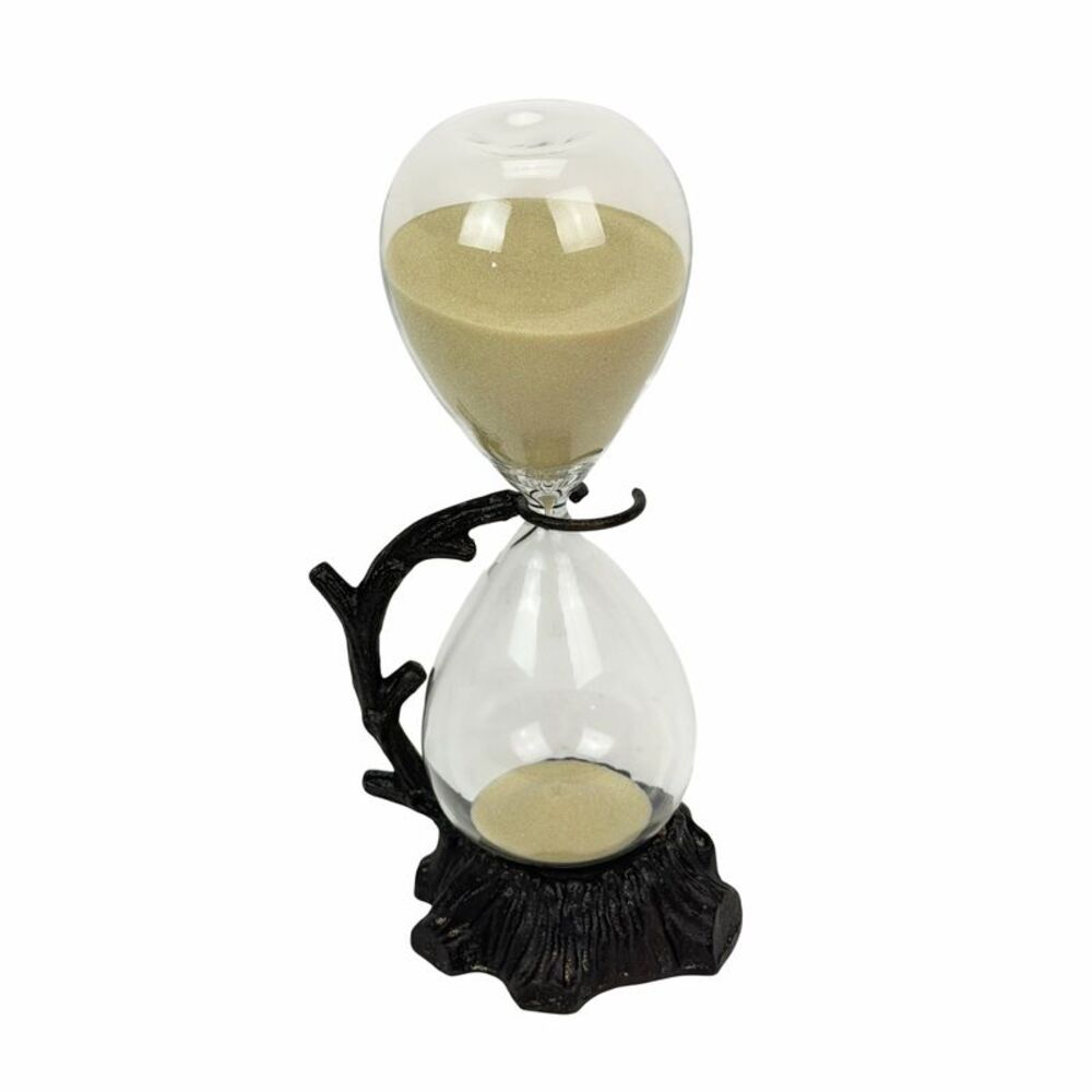 Tree Branch Tan Sand Hourglass Timer 11.25 Inch Cast Iron Glass Stand